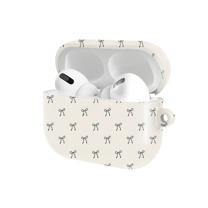 Black Bows AirPods case — hard-shell earbuds cover, open angled view
