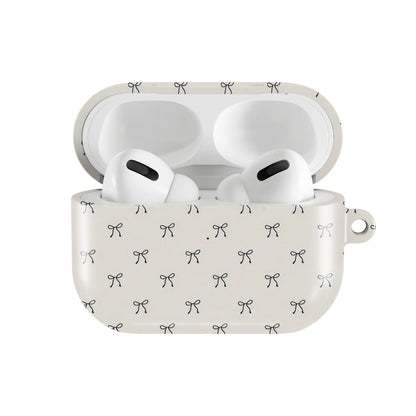 Black Bows AirPods case — hard-shell earbuds cover, open front view