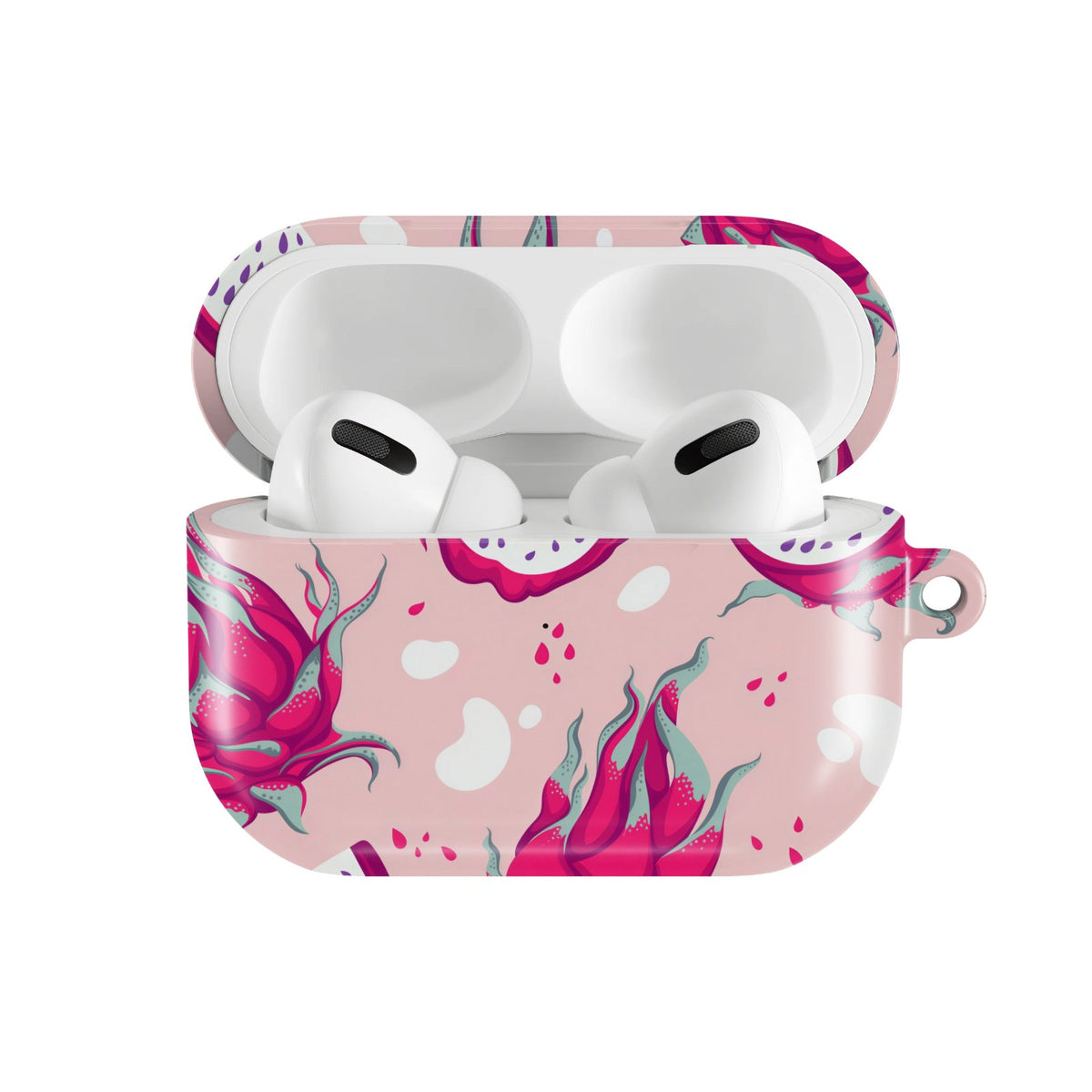 Dragonfruit AirPods case — hard-shell earbuds cover, open front view
