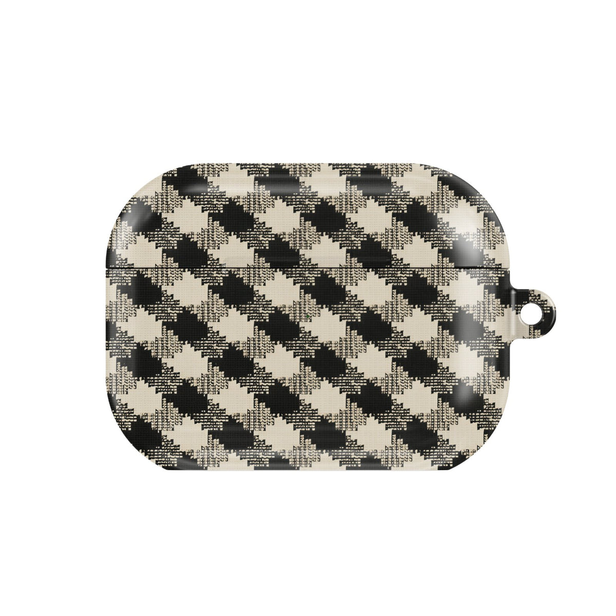 Black & Cream Check AirPods case — hard-shell earbuds cover, closed front view