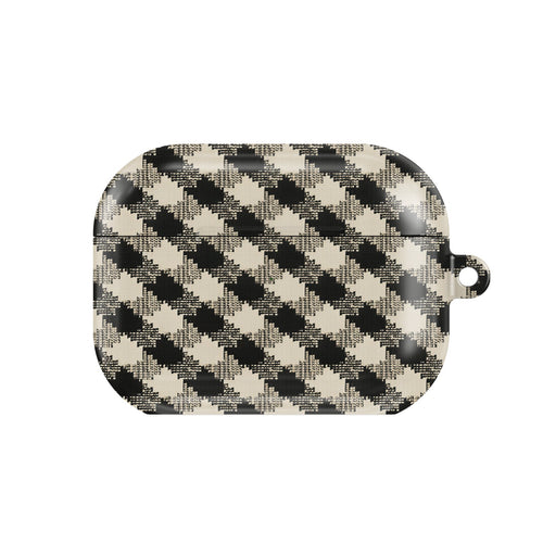 Black & Cream Check AirPods case — hard-shell earbuds cover, closed front view