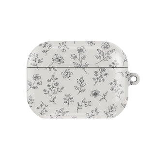 Line Art Wildflower AirPods case — hard-shell earbuds cover, closed front view