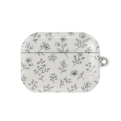 Line Art Wildflower AirPods case — hard-shell earbuds cover, closed front view