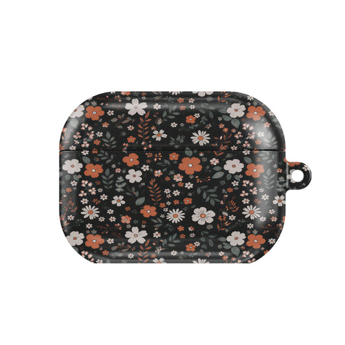 Dark Ditsy Floral AirPods case — hard-shell earbuds cover, closed front view