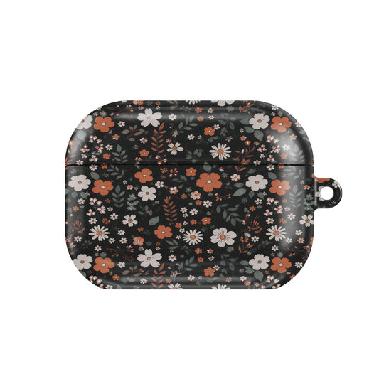 Dark Ditsy Floral AirPods case — hard-shell earbuds cover, closed front view