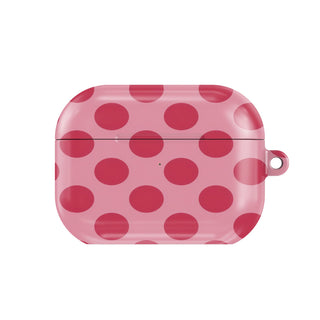 Cherry Red Polka Dot AirPods case — hard-shell earbuds cover, closed front view