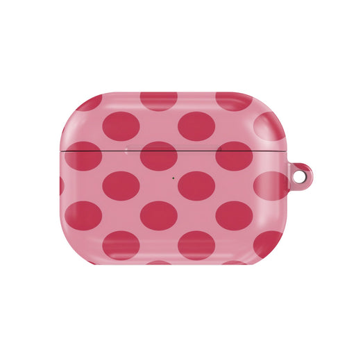 Cherry Red Polka Dot AirPods case — hard-shell earbuds cover, closed front view