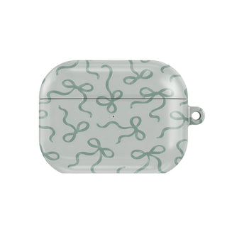 Sage Bows AirPods case — hard-shell earbuds cover, closed front view