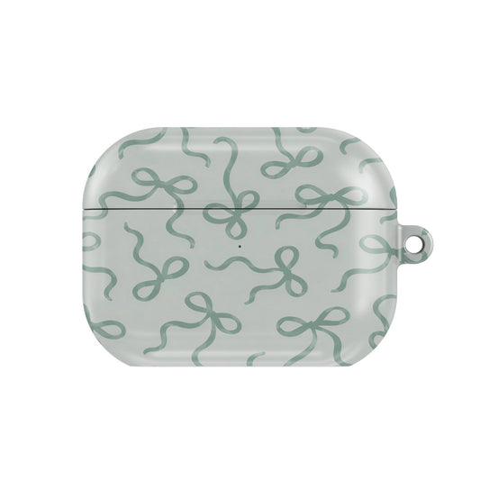 Sage Bows AirPods case — hard-shell earbuds cover, closed front view
