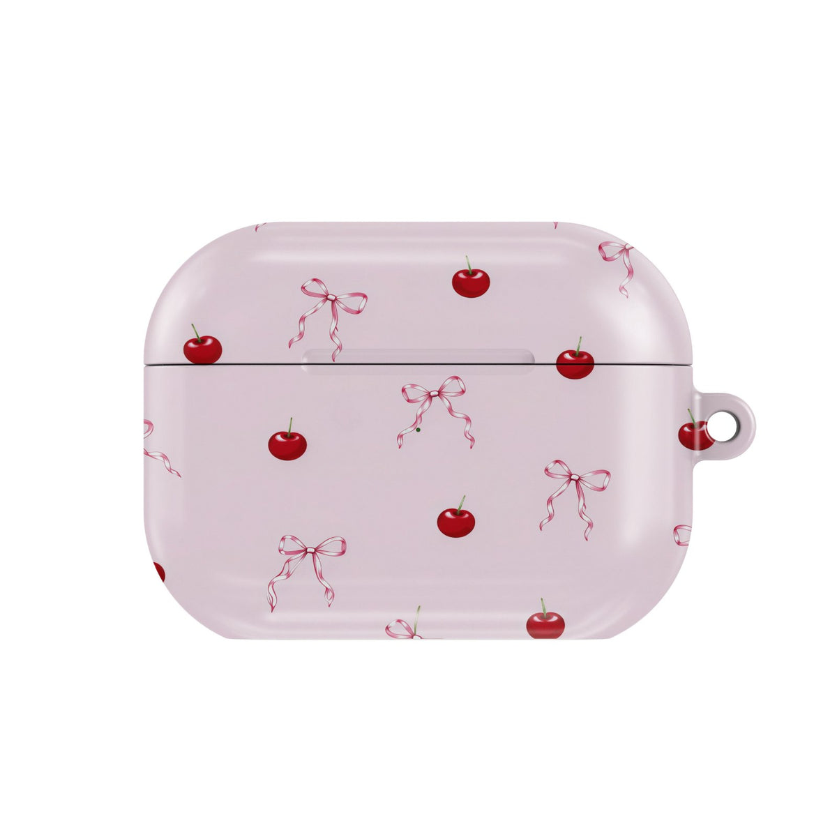 Cherries & Bows AirPods case — hard-shell earbuds cover, closed front view