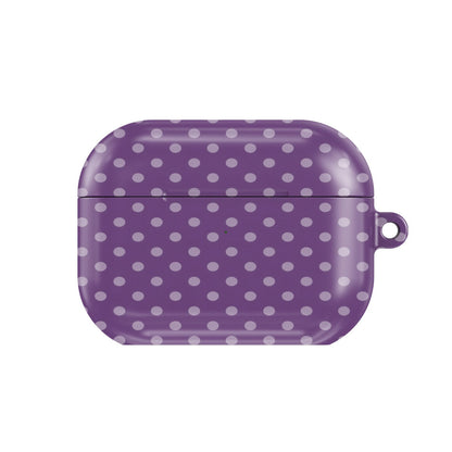 Plum Polka Dot AirPods case — hard-shell earbuds cover, closed front view