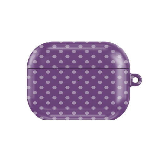 Plum Polka Dot AirPods case — hard-shell earbuds cover, closed front view