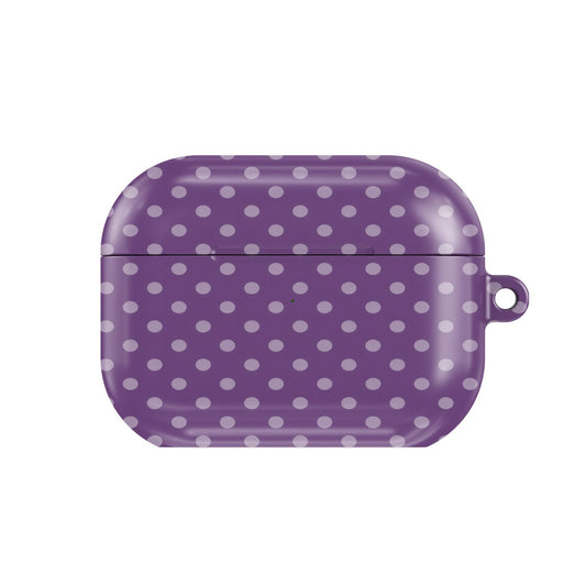 Plum Polka Dot AirPods case — hard-shell earbuds cover, closed front view