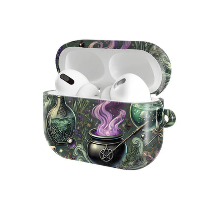Witch's Apothecary AirPods case — hard-shell earbuds cover, open angled view