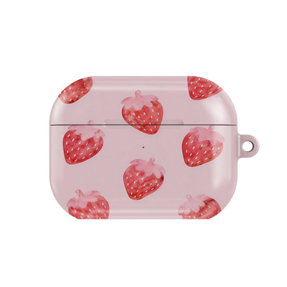 Watercolor Strawberry AirPods case — hard-shell earbuds cover, closed front view
