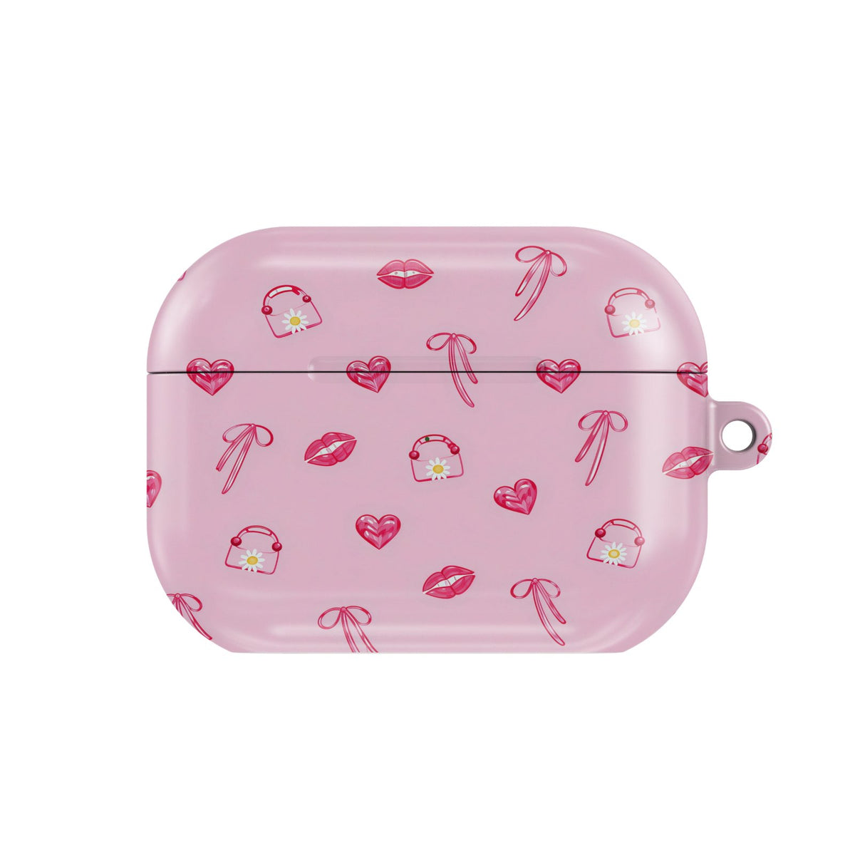 Lips & Bows AirPods case — hard-shell earbuds cover, closed front view