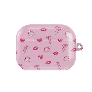 Lips & Bows AirPods case — hard-shell earbuds cover, closed front view