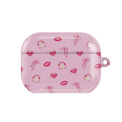 Lips & Bows AirPods case — hard-shell earbuds cover, closed front view