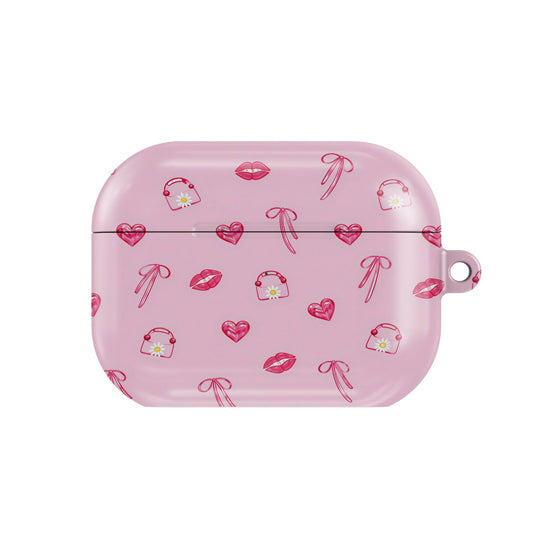 Lips & Bows AirPods case — hard-shell earbuds cover, closed front view
