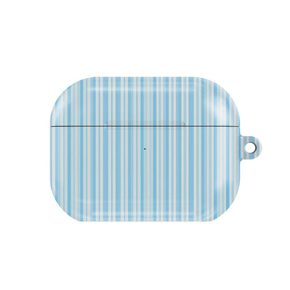 Blue Ticking Stripe AirPods case — hard-shell earbuds cover, closed front view