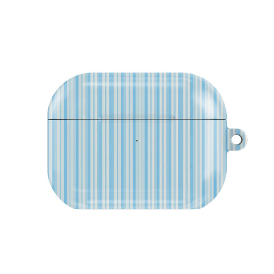 Blue Ticking Stripe AirPods case — hard-shell earbuds cover, closed front view