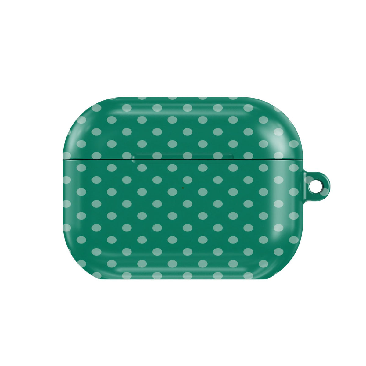 Emerald Polka Dot AirPods case — hard-shell earbuds cover, closed front view