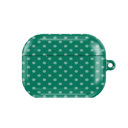 Emerald Polka Dot AirPods case — hard-shell earbuds cover, closed front view