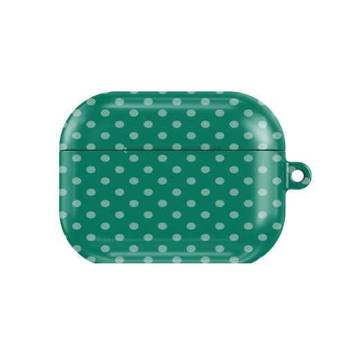 Emerald Polka Dot AirPods case — hard-shell earbuds cover, closed front view