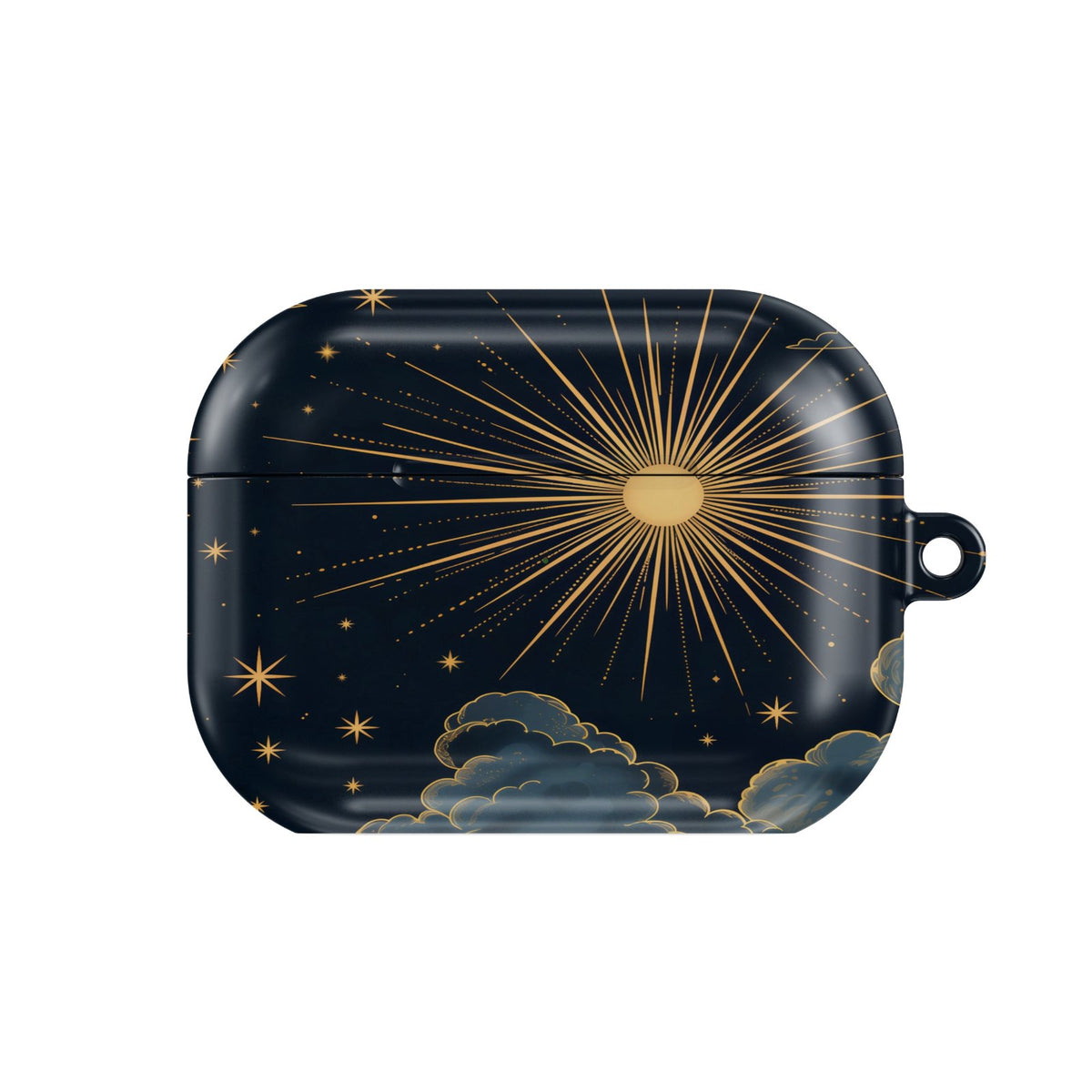 Vintage Celestial Sun AirPods case — hard-shell earbuds cover, closed front view