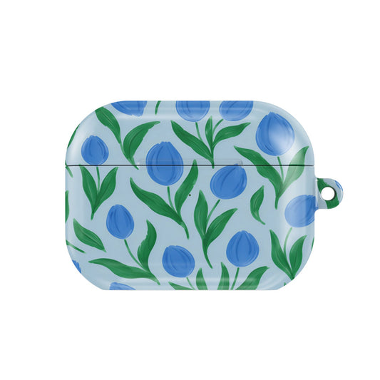 Painted Tulip AirPods case — hard-shell earbuds cover, closed front view