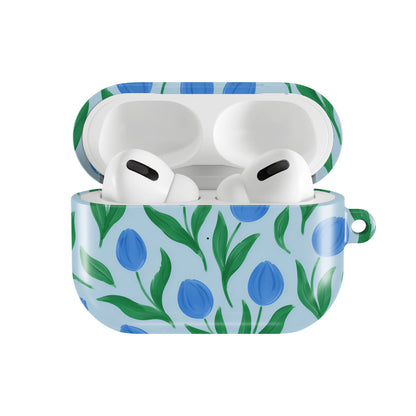 Painted Tulip AirPods case — hard-shell earbuds cover, open front view