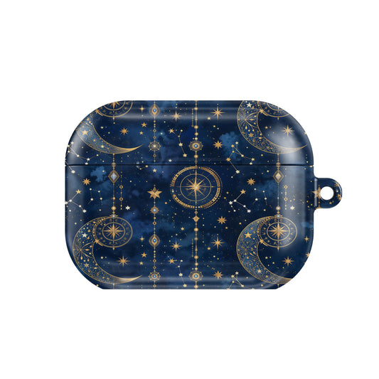 Celestial Tarot AirPods case — hard-shell earbuds cover, closed front view