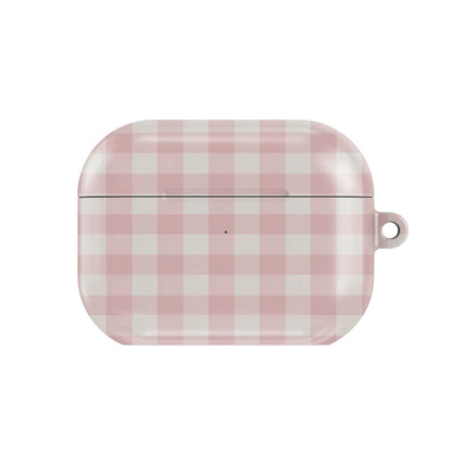 Pink Cottage Gingham AirPods case — hard-shell earbuds cover, closed front view