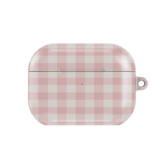 Pink Cottage Gingham AirPods case — hard-shell earbuds cover, closed front view