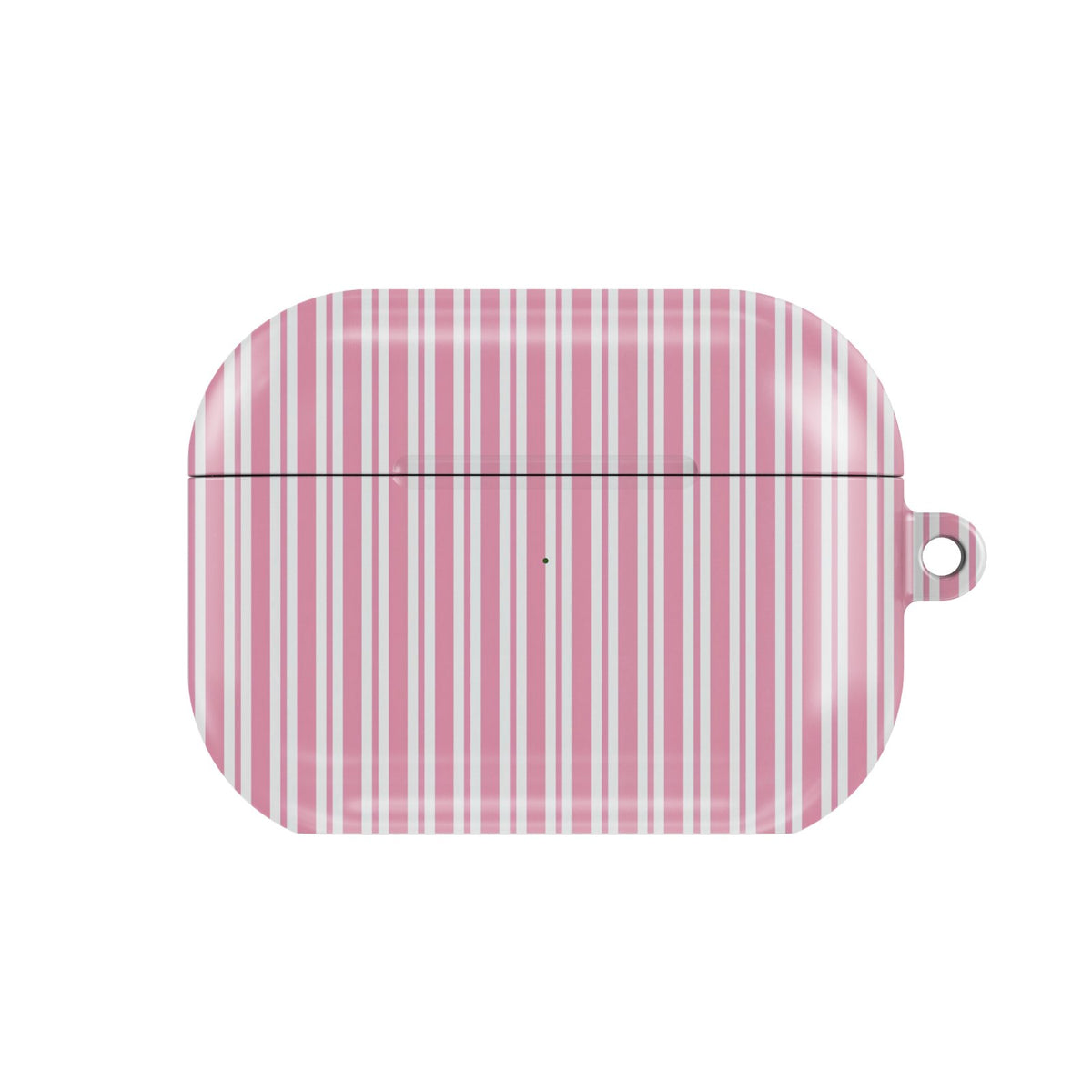 Pink Candy Stripe AirPods case — hard-shell earbuds cover, closed front view