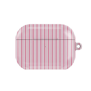 Pink Candy Stripe AirPods case — hard-shell earbuds cover, closed front view