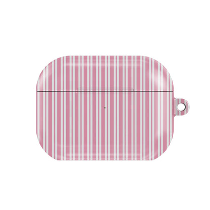 Pink Candy Stripe AirPods case — hard-shell earbuds cover, closed front view