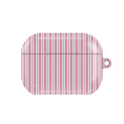 Pink Candy Stripe AirPods case — hard-shell earbuds cover, closed front view