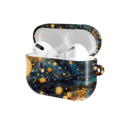 Gilded Cosmos AirPods case — hard-shell earbuds cover, open angled view
