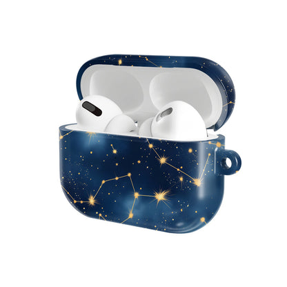 Celestial Constellations AirPods case — hard-shell earbuds cover, open angled view
