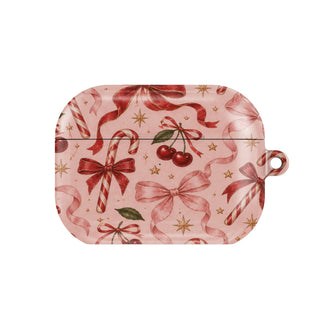 Candy Canes & Cherries AirPods case — hard-shell earbuds cover, closed front view