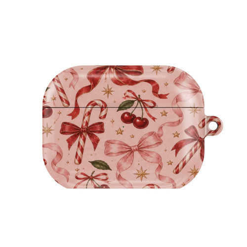 Candy Canes & Cherries AirPods case — hard-shell earbuds cover, closed front view