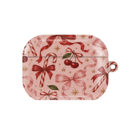 Candy Canes & Cherries AirPods case — hard-shell earbuds cover, closed front view