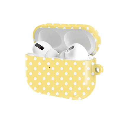 Buttermilk Dot AirPods case — hard-shell earbuds cover, open angled view