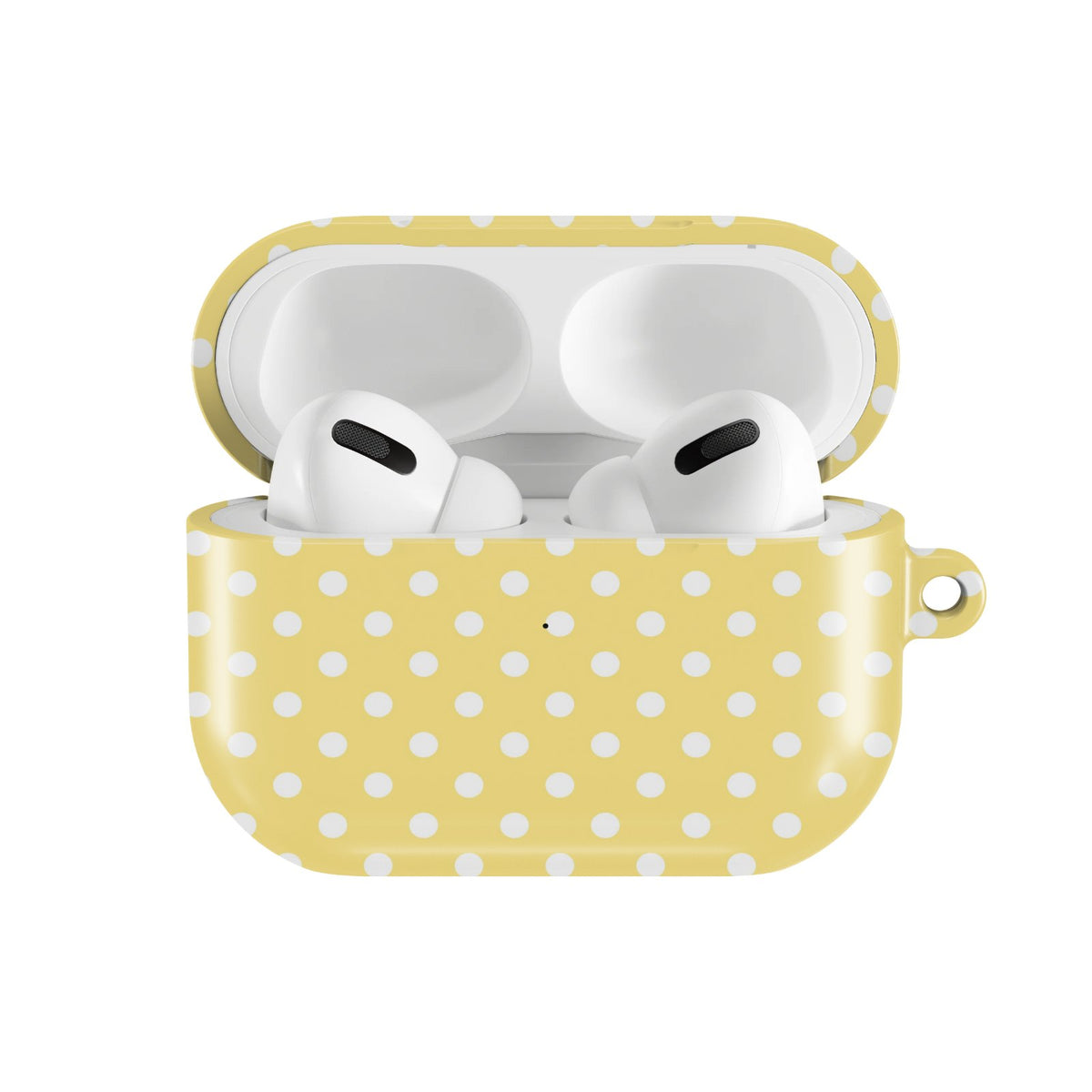 Buttermilk Dot AirPods case — hard-shell earbuds cover, open front view