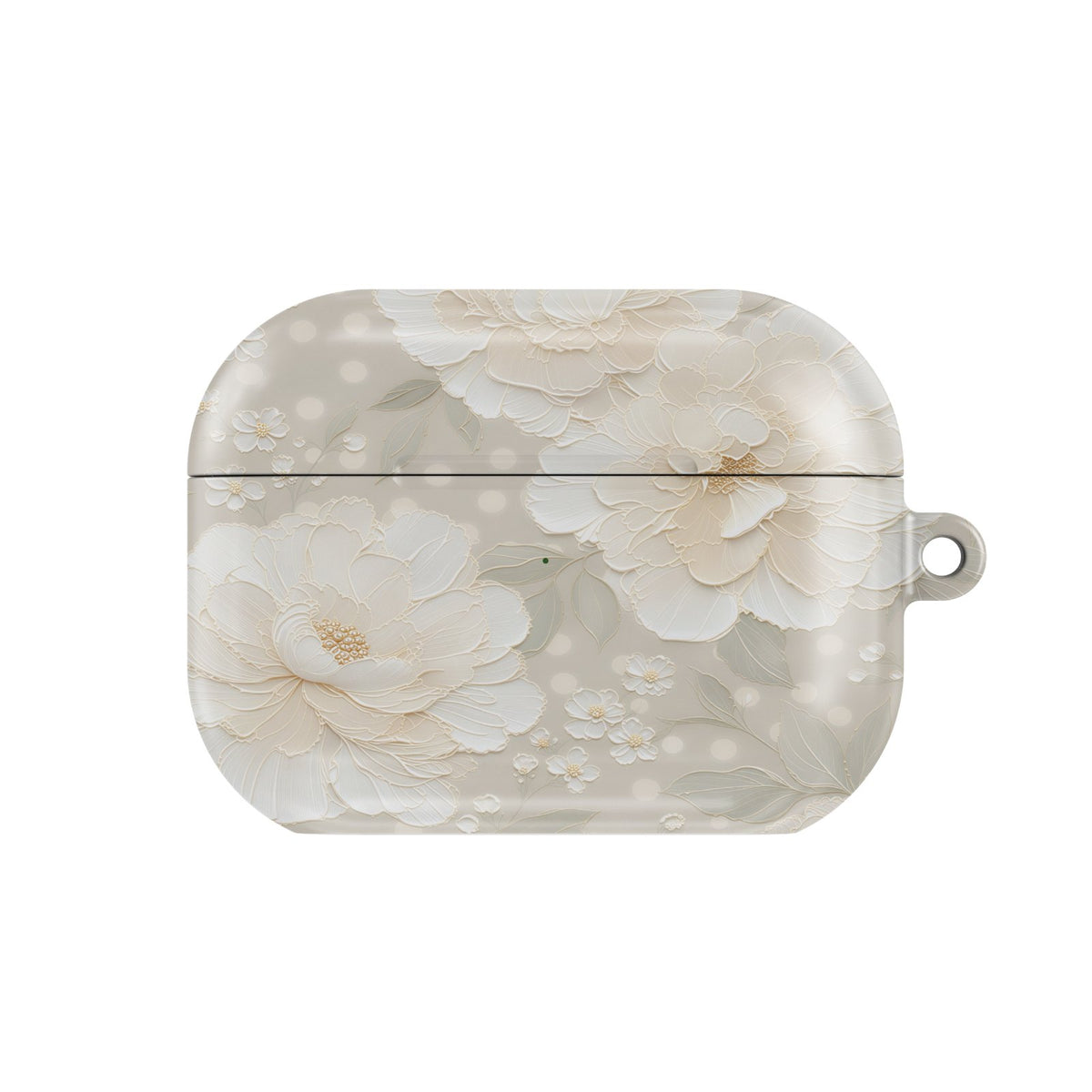 Cream Peony AirPods case — hard-shell earbuds cover, closed front view