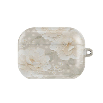 Cream Peony AirPods case — hard-shell earbuds cover, closed front view