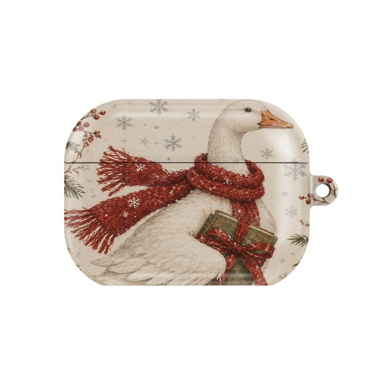 Christmas Goose AirPods case — hard-shell earbuds cover, closed front view