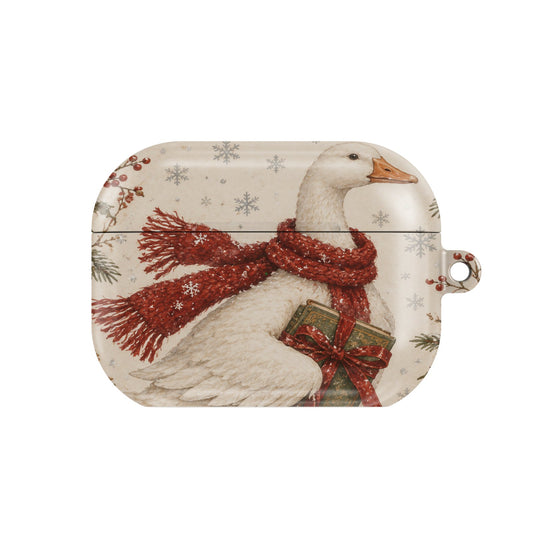 Christmas Goose AirPods case — hard-shell earbuds cover, closed front view