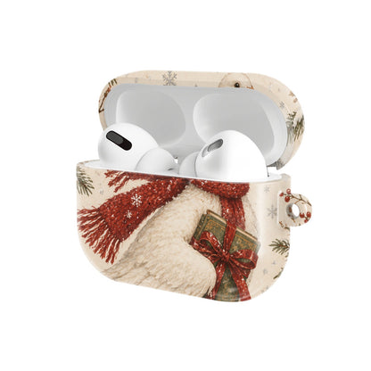 Christmas Goose AirPods case — hard-shell earbuds cover, open angled view
